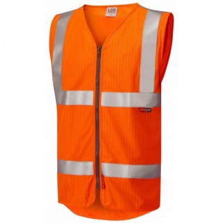 Leo Workwear W25-O Jacobstowe ISO 20471 Cl 2 LFS AS Waistcoat Zip EN 14116 EN 1149 RIS-3279-TOM Orange